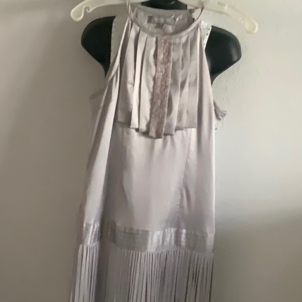 Gray satin fringe cocktail dress